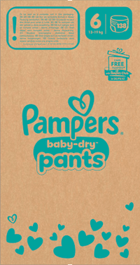 Babybroekjes Baby Dry Maat 6 Extra Groot (13-19 kg), maandelijkse doos, 138 stuks