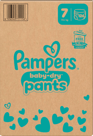 Babybroekjes Baby Dry maat 7 extra groot (15+ kg), maandelijkse doos, 126 stuks