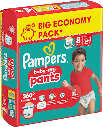 Babybroekjes Baby Dry Maat 8 Extra Groot (17+ kg) Grote verpakking, 34 stuks