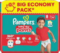 Babybroekjes Baby Dry Maat 8 Extra Groot (17+ kg) Grote verpakking, 34 stuks