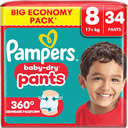 Babybroekjes Baby Dry Maat 8 Extra Groot (17+ kg) Grote verpakking, 34 stuks