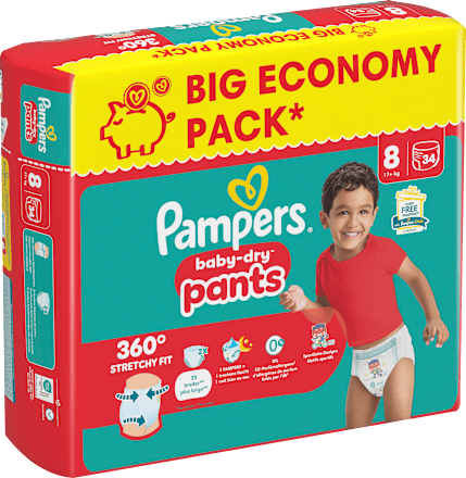Babybroekjes Baby Dry Maat 8 Extra Groot (17+ kg) Grote verpakking, 34 stuks