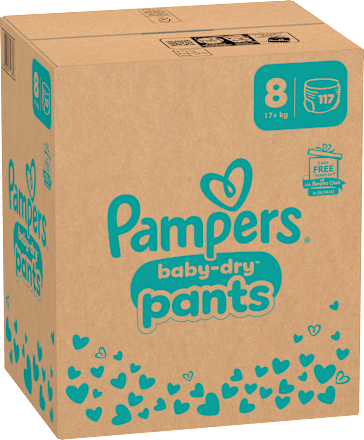 Babybroekjes Baby Dry maat 8 extra groot (17+ kg), maandelijkse doos, 117 stuks