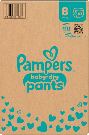 Babybroekjes Baby Dry maat 8 extra groot (17+ kg), maandelijkse doos, 117 stuks