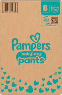Babybroekjes Baby Dry maat 8 extra groot (17+ kg), maandelijkse doos, 117 stuks