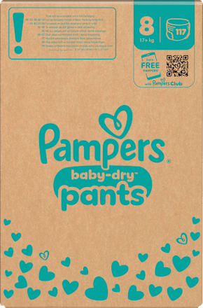 Babybroekjes Baby Dry maat 8 extra groot (17+ kg), maandelijkse doos, 117 stuks