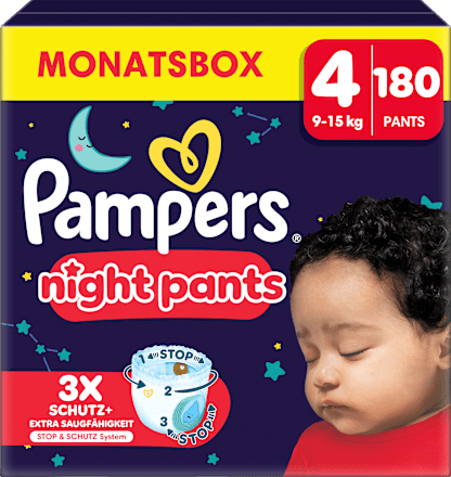 Baby Pants night Baby Dry maat 4 (9-15 kg), maandelijkse doos, 180 stuks