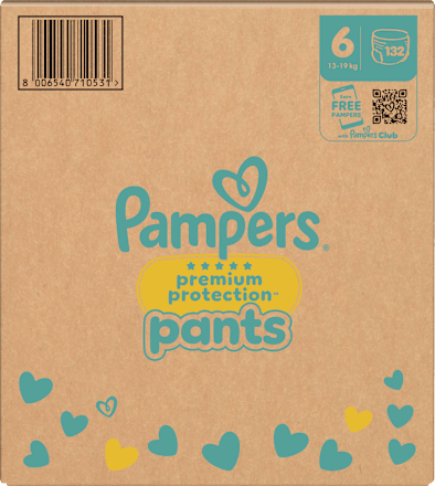 Baby Pants Premium Protection Maat 6 Extra Large (13-19 kg), maandelijkse doos, 132 stuks