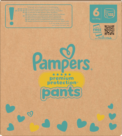 Baby Pants Premium Protection Maat 6 Extra Large (13-19 kg), maandelijkse doos, 132 stuks