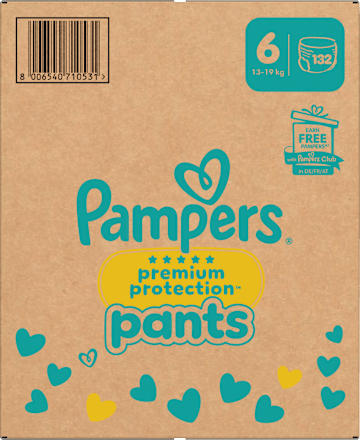 Baby Pants Premium Protection Maat 6 Extra Large (13-19 kg), maandelijkse doos, 132 stuks