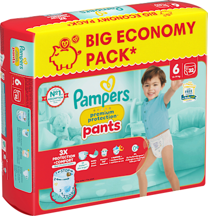 Babybroekjes Premium Bescherming Maat 6 XL (13-19kg), Grote Verpakking, 32 stuks