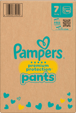 Babybroekjes Premium Protection Maat 7 Extra Groot (15+ kg), maandelijkse doos, 123 stuks