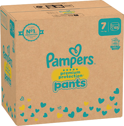 Babybroekjes Premium Protection Maat 7 Extra Groot (15+ kg), maandelijkse doos, 123 stuks