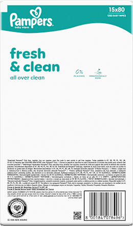 Fresh Clean Vochtige Doekjes (15x80 stuks), Voordeelverpakking, 1.200 stuks