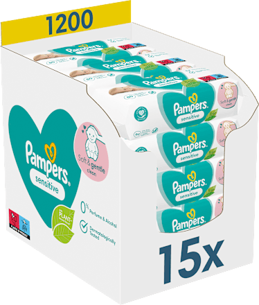 Gevoelige vochtige doekjes (15x80 stuks), voordeelverpakking, 1.200 stuks