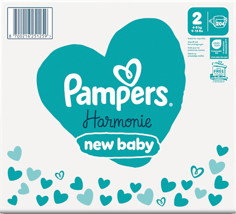 Harmonie luiers maat 2 mini (4-8 kg), maandelijkse doos, 204 stuks