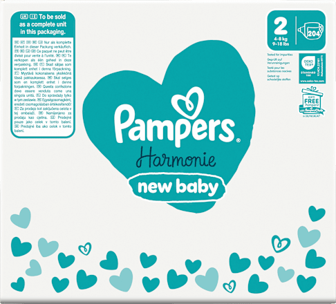 Harmonie luiers maat 2 mini (4-8 kg), maandelijkse doos, 204 stuks