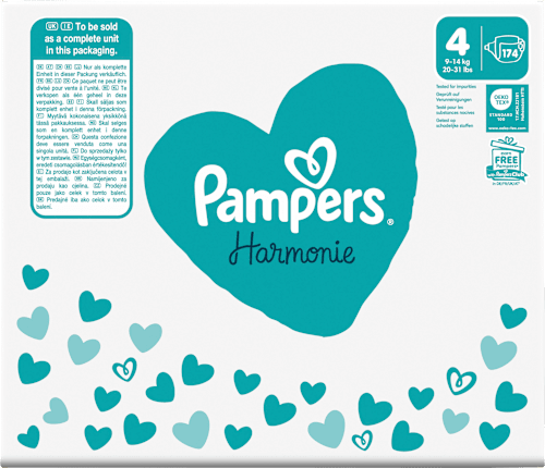 Harmonie luiers maat 4 Maxi (9-14 kg), maandelijkse doos, 174 stuks