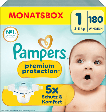 Windeln Premium Protection Gr. 1 Newborn (2-5 kg) Monatsbox, 180 St