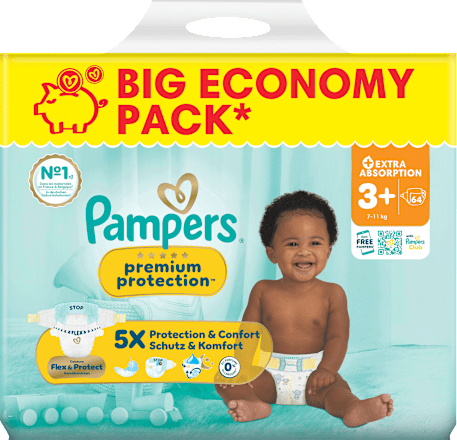 Windeln Premium Protection  Gr. 3+ (7-11 kg) Big Pack, 64 St
