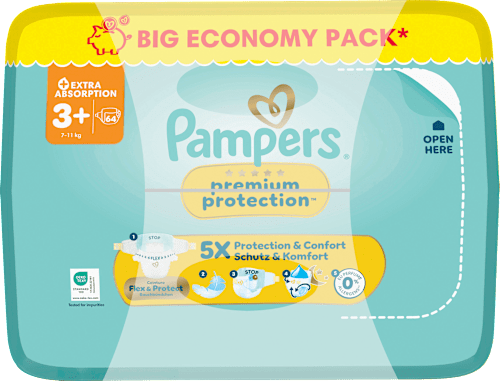 Windeln Premium Protection  Gr. 3+ (7-11 kg) Big Pack, 64 St