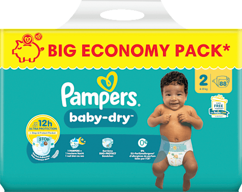 Luiers Baby Dry Maat 2 Mini (4-8 kg), Grote verpakking, 88 stuks