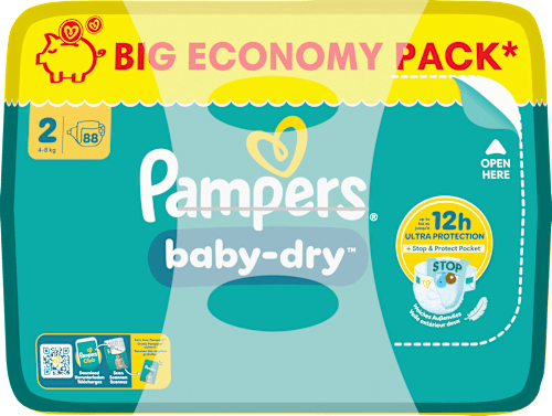 Luiers Baby Dry Maat 2 Mini (4-8 kg), Grote verpakking, 88 stuks