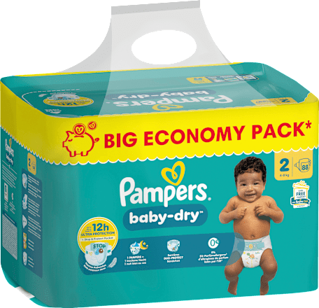 Luiers Baby Dry Maat 2 Mini (4-8 kg), Grote verpakking, 88 stuks