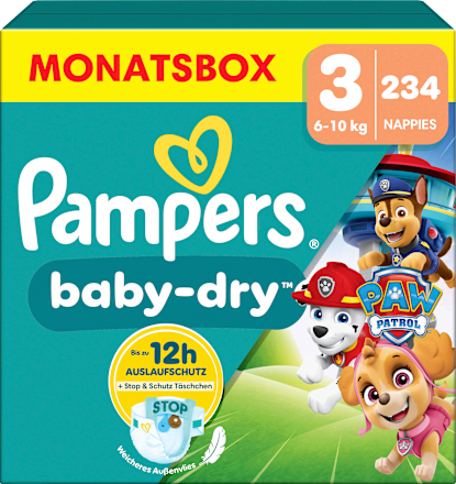 Baby Dry Luiers Maat 3 (6-10 kg) Paw Patrol, Maandelijkse Doos, 234 stuks