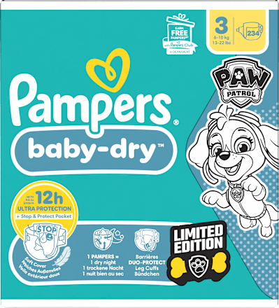 Baby Dry Luiers Maat 3 (6-10 kg) Paw Patrol, Maandelijkse Doos, 234 stuks