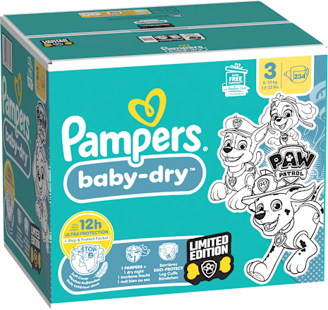 Baby Dry Luiers Maat 3 (6-10 kg) Paw Patrol, Maandelijkse Doos, 234 stuks