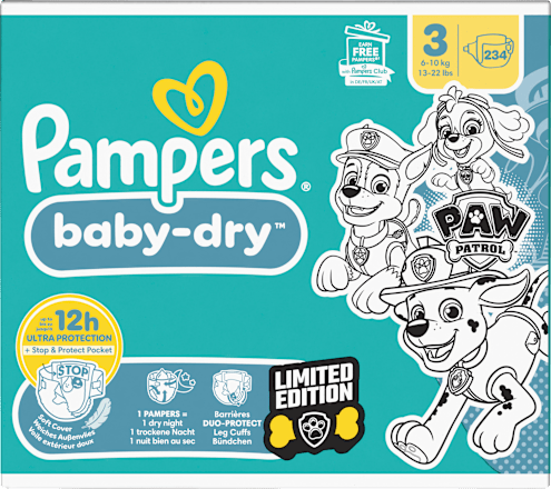 Baby Dry Luiers Maat 3 (6-10 kg) Paw Patrol, Maandelijkse Doos, 234 stuks