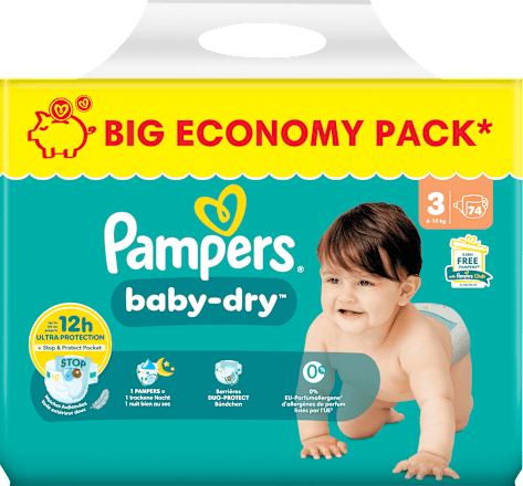 Luiers Baby Dry Maat 3 Midi (6-10 kg), BigPack, 74 stuks