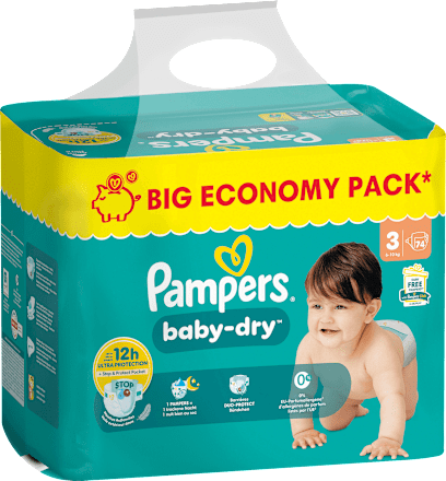 Luiers Baby Dry Maat 3 Midi (6-10 kg), BigPack, 74 stuks
