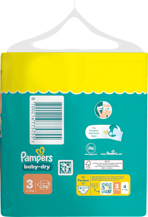 Luiers Baby Dry Maat 3 Midi (6-10 kg), BigPack, 74 stuks
