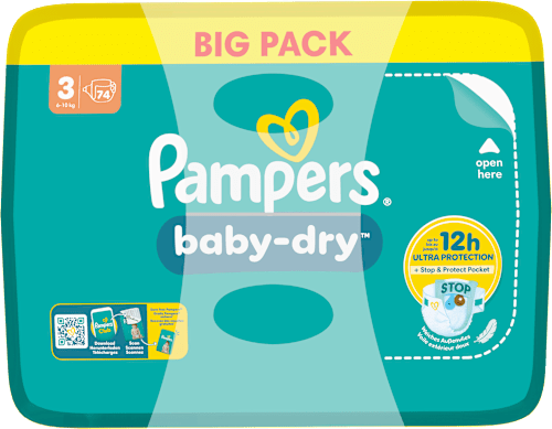 Luiers Baby Dry Maat 3 Midi (6-10 kg), BigPack, 74 stuks