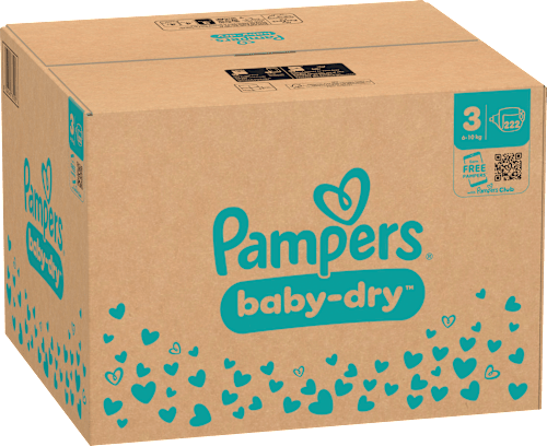 Baby Dry Luiers Maat 3 Midi (6-10 kg), Maandelijkse Doos, 222 stuks