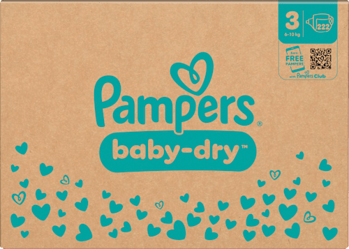 Baby Dry Luiers Maat 3 Midi (6-10 kg), Maandelijkse Doos, 222 stuks