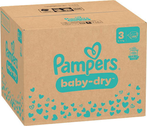 Baby Dry Luiers Maat 3 Midi (6-10 kg), Maandelijkse Doos, 222 stuks