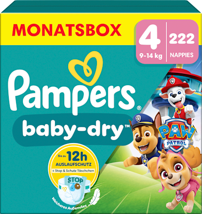 Baby Dry Luiers Maat 4 (9-14 kg) Limited Edition Paw Patrol, Maandelijkse Doos, 222 stuks
