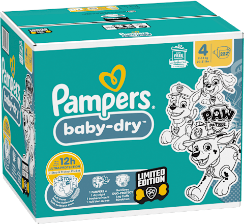 Baby Dry Luiers Maat 4 (9-14 kg) Limited Edition Paw Patrol, Maandelijkse Doos, 222 stuks