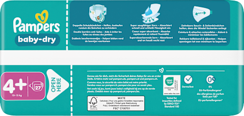 Baby Dry Luiers Maat 4+ Maxi+ (10-15 kg), 27 stuks