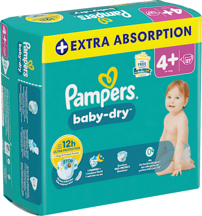 Baby Dry Luiers Maat 4+ Maxi+ (10-15 kg), 27 stuks