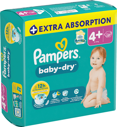 Baby Dry Luiers Maat 4+ Maxi+ (10-15 kg), 27 stuks
