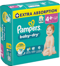 Baby Dry Luiers Maat 4+ Maxi+ (10-15 kg), 27 stuks