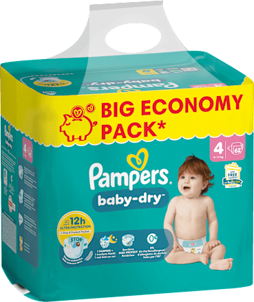 Luiers Baby Dry Maat 4 Maxi (9-14 kg), Grote verpakking, 62 stuks