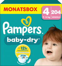Baby Dry Luiers Maat 4 Maxi (9-14 kg), Maandelijkse Doos, 204 stuks