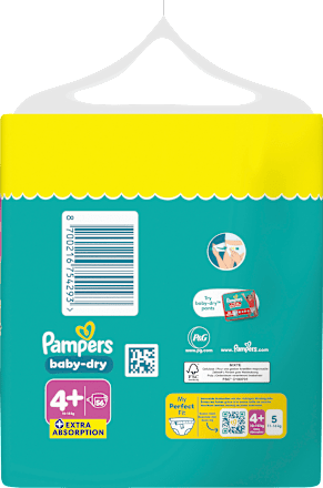 Baby Dry Luiers Maat 4+ Maxi Plus (10-15 kg), Grote Verpakking, 56 stuks