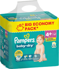 Baby Dry Luiers Maat 4+ Maxi Plus (10-15 kg), Grote Verpakking, 56 stuks