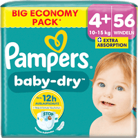 Baby Dry Luiers Maat 4+ Maxi Plus (10-15 kg), Grote Verpakking, 56 stuks